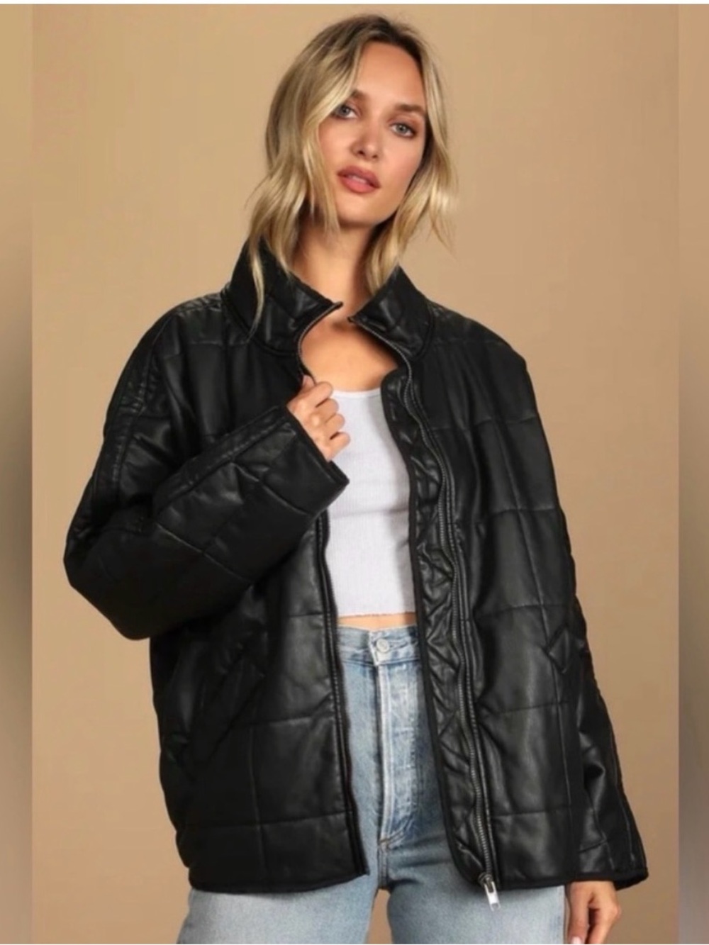 We The Free Black Oversized Quilted Puffer Jacket
